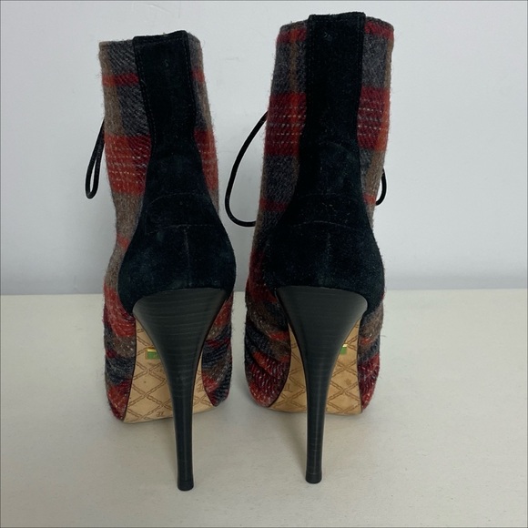 L.A.M.B. By Gwen Stefani No Doubt Wool Plaid Suede Lace Up Booties Size 7 - Picture 4 of 14